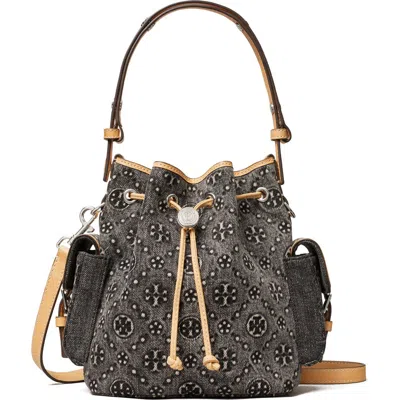 Tory Burch T Monogram Denim Bucket Bag In Brown