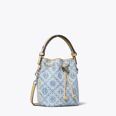Tory Burch T Monogram Denim Bucket Bag In Blue