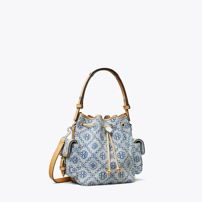 Tory Burch T Monogram Denim Bucket Bag In Blue