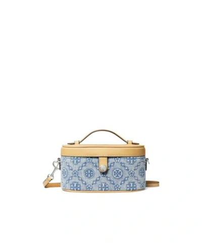 Tory Burch T Monogram Denim Cosmetic Bag In Powder Blue