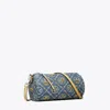 Tory Burch T Monogram Denim Embellished Cylinder Bag