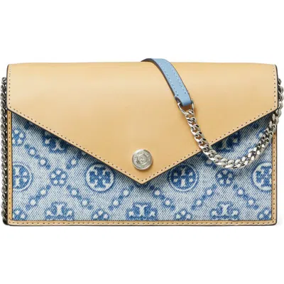 Tory Burch T Monogram Denim Envelope Crossbody Bag In Powder Blue