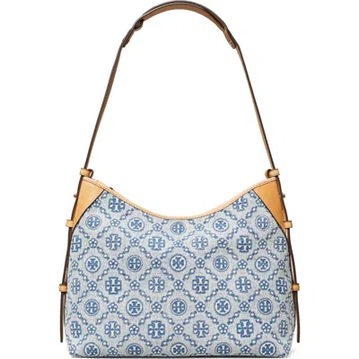 Tory Burch T Monogram Denim Messenger Bag In Blue