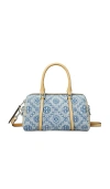 Tory Burch T Monogram Denim Mini Barrel Bag In Blue