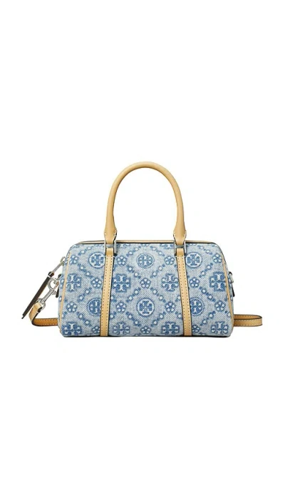 Tory Burch T Monogram Denim Mini Barrel Bag In Blue