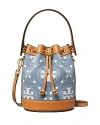 Tory Burch T Monogram Denim Mini Bucket Bag In Multi/gold