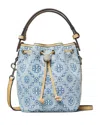 Tory Burch Mini T Monogram Denim Bucket Bag In Powder Blue