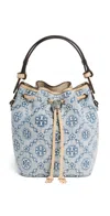 Tory Burch T Monogram Denim Mini Bucket Bag Powder Blue In Powder Blue