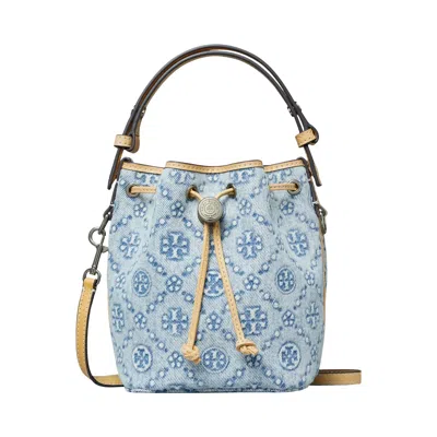 Pre-owned Tory Burch T Monogram Denim Mini Bucket Bag 'powder Blue' | Women's Size Onesize