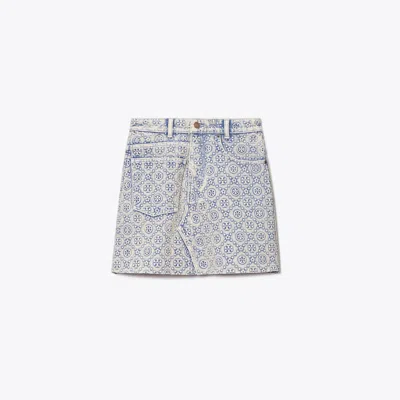 Tory Burch T Monogram Denim Mini Skirt In Blue