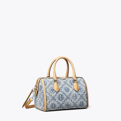 Tory Burch T Monogram Denim Petite Barrel Bag In Blue