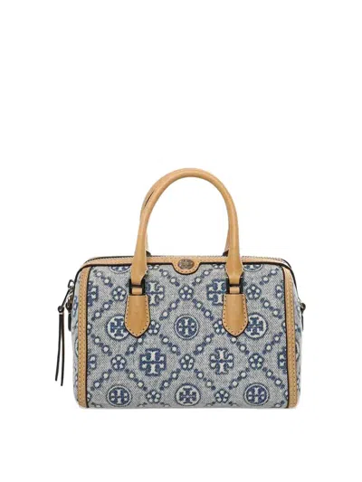 Tory Burch T Monogram Denim Petite Barrel Bag In Blue