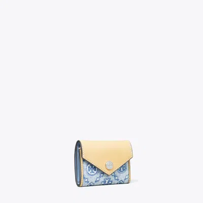 Tory Burch T Monogram Denim Small Envelope Wallet In Blue