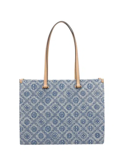 Tory Burch Damen Tote Bag Aus Denim Mit T-monogramm In Blue