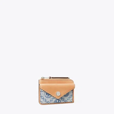 Tory Burch T Monogram Denim Zip Card Case In Blue