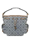 Tory Burch T Monogram Drawstring Bucket Bag In Blue