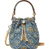 Tory Burch T Monogram Embellished Denim Bucket Bag In Multi