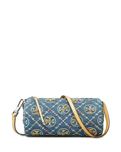 Tory Burch T Monogram Embellished Denim Cylinder Bag