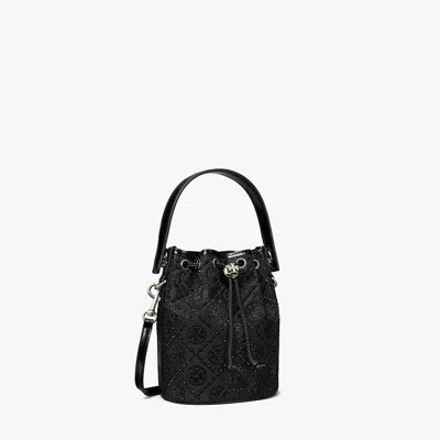 Tory Burch T Monogram Embellished Mini Bucket Bag In Black