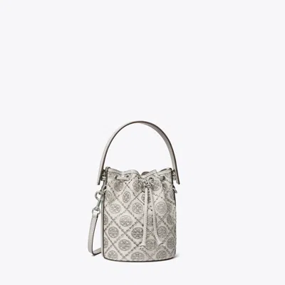 Tory Burch T Monogram Embellished Mini Bucket Bag In Gray