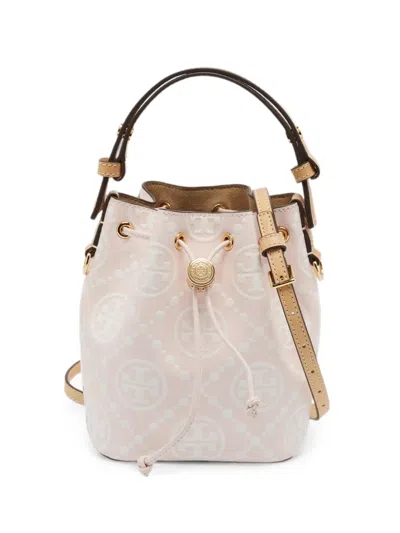 Tory Burch T Monogram Embossed Bucket Bag In White