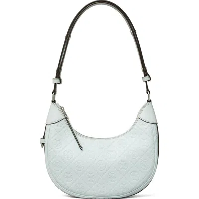 Tory Burch T-monogram Embossed Crescent Shoulder Bag In Ice Blue