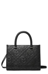Tory Burch T Monogram Embossed Jacquard Square Tote In Black