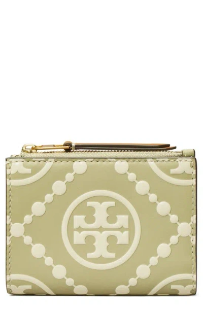 Tory Burch T Monogram Contrast Embossed Bi-fold Wallet In Olive Sprig