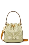 Tory Burch Women's T Monogram Embossed Leather Bucket Bag In Olive Spring