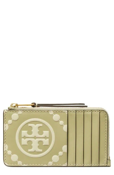 Tory Burch T Monogram Embossed Leather Card Case In Olive Sprig
