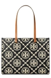 Tory Burch T Monogram Embossed Leather Tote In Black/white