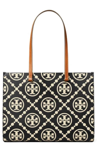 Tory Burch T Monogram Embossed Leather Tote In Black/white
