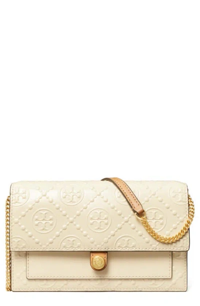 Tory Burch T Monogram Embossed Leather Wallet On A Chain In Neutral