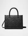 Tory Burch T Monogram Embossed Square Tote Bag In Black