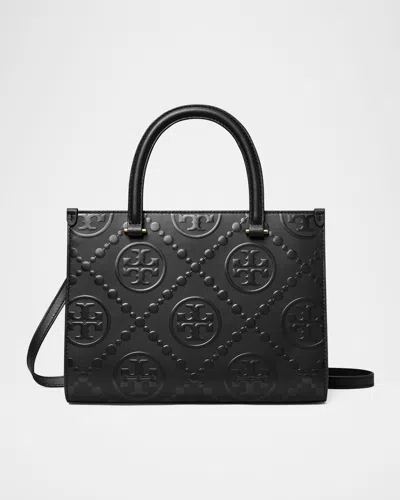 Tory Burch T Monogram Embossed Square Tote Bag In Black