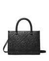 Tory Burch T Monogram Embossed Square Tote In Black/gold