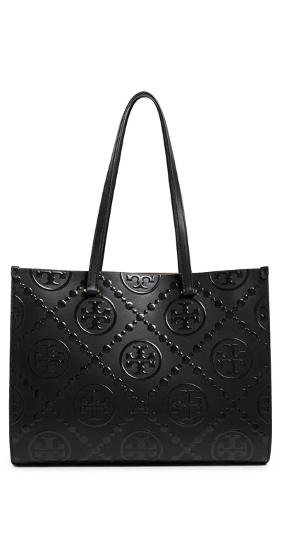 Tory Burch T Monogram Embossed Tote Bag Black