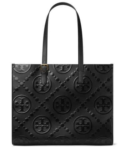 Tory Burch T Monogram-embossed Tote Bag In Black