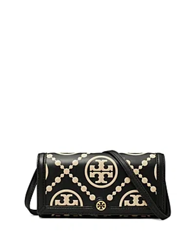 Tory Burch T Monogram Embossed Wallet Crossbody In Brown