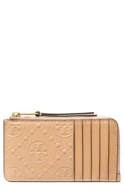 Tory Burch T-monogram Embossed Zip Wallet In Light Peach