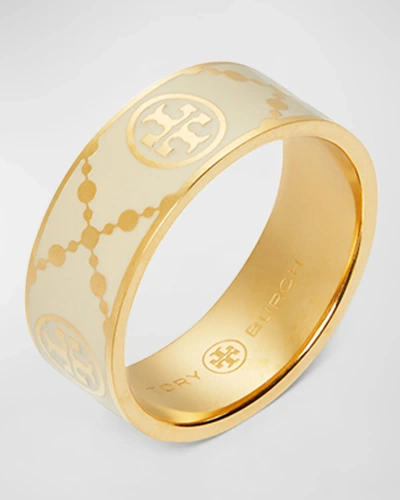 Tory Burch T Monogram Enamel Ring In Tory Gold/new Ivory