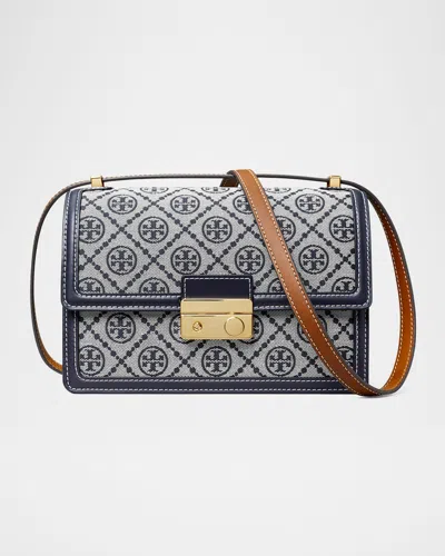 Tory Burch T Monogram Flap Canvas Shoulder Bag In Tory Navy