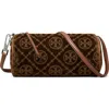 Tory Burch T Monogram Flocked Velvet Cylinder Shoulder Bag In Sand