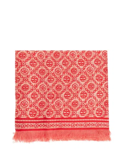Tory Burch T Monogram Floral Scarf In Red