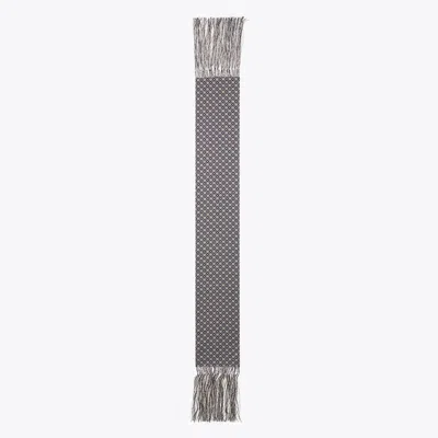 Tory Burch T Monogram Fringed Oblong Scarf In Gray