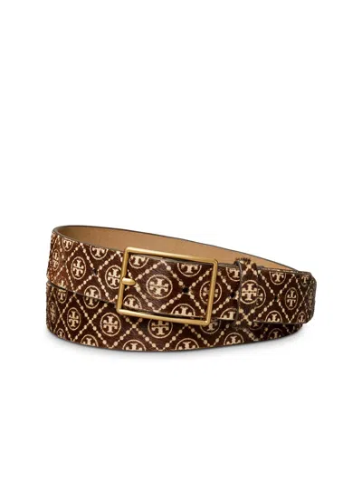 Tory Burch T Monogram Haircalf Belt In Neutral