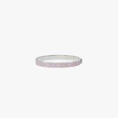 Tory Burch T Monogram Hinge Bracelet In Platinum/lilac
