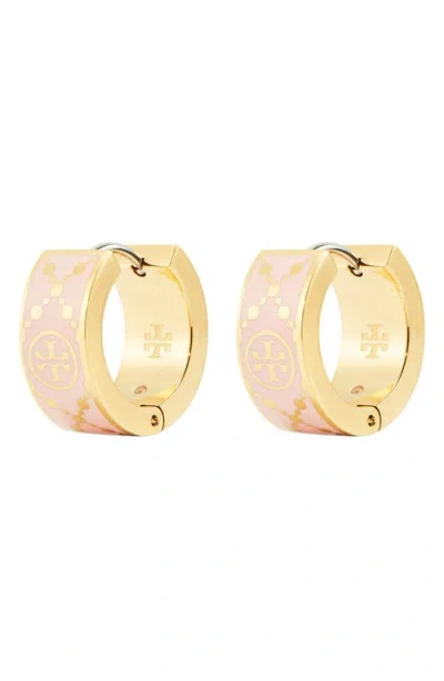 Tory Burch T-monogram Hoop Earrings In Tory Gold / Pink