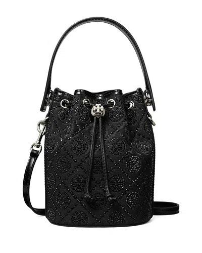 Tory Burch Mini T Monogram Hot Fix Bucket Bag In Black