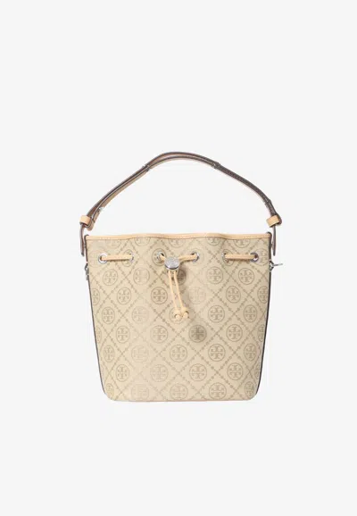 Tory Burch T Monogram Jacquard Bucket Bag In Sand